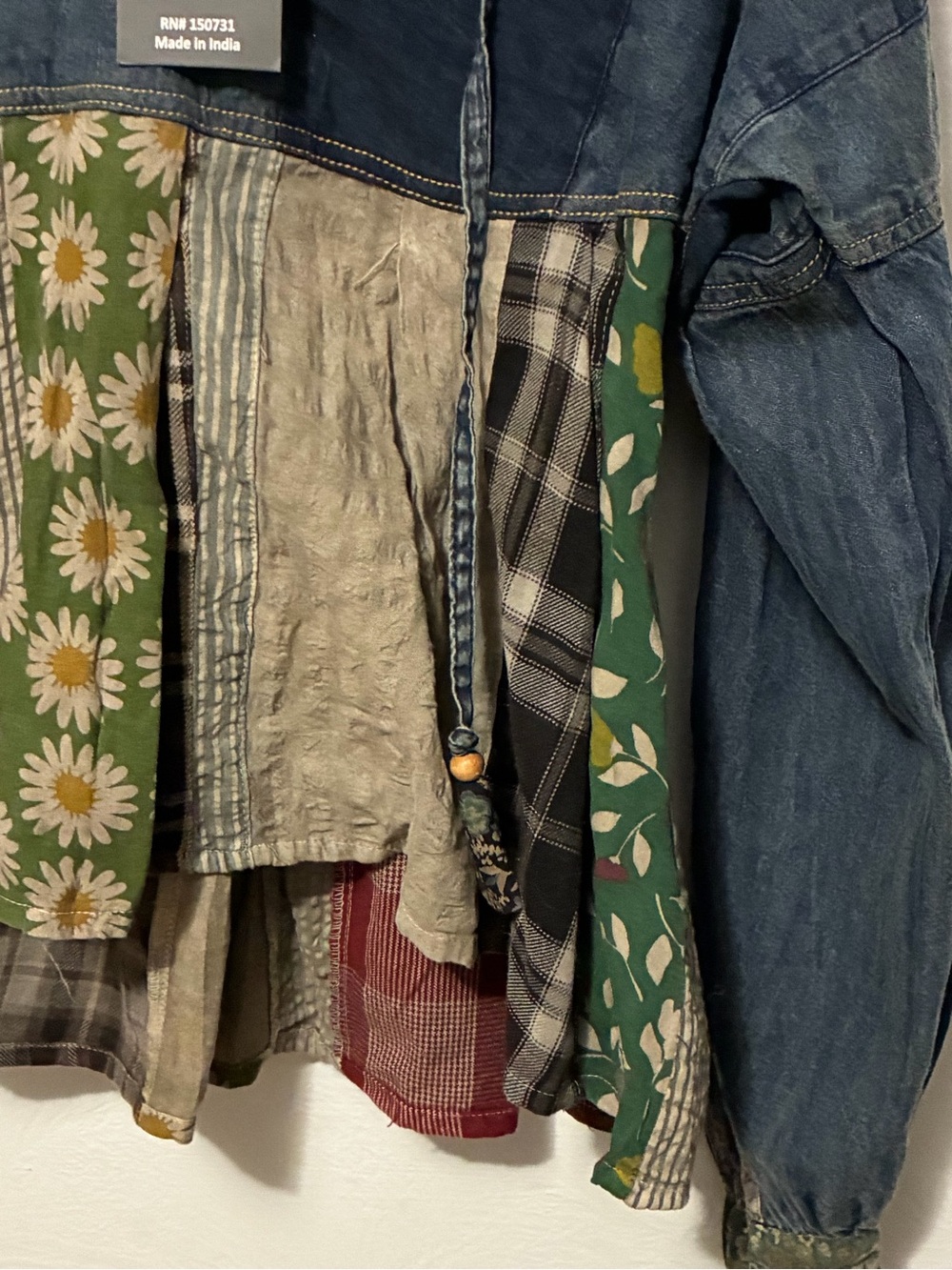 NWT Young Threads Mixed Media Patchwork Denim Hoodie top - Picture 11 of 15